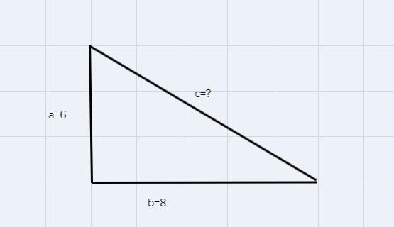 Find the hypotenuse of a right triangle with a side of 6 and a side of 8-example-1