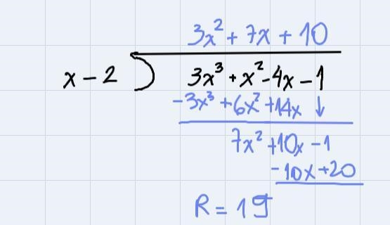 Find the reminder when 3x³+x²-4x-1 is divided by x-2A)-13B) -1C) 19D)-19-example-1