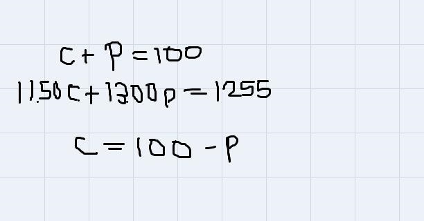 Mr. Adelson ordered 100 pizzas for a total of $1255. Cheese pizzas cost $11.50 each-example-1