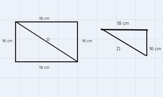 5. A small rectangular tray measures 16 cm by 18 cm. Determine the length of the diagonal-example-1