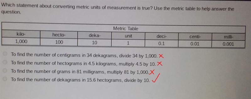 Which statement about converting metric units of measurement is true? Use the metric-example-1