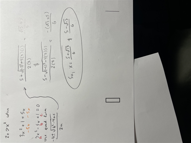 Select the two values of x that are roots of this equation. 3x² + 1 = 5x-example-1