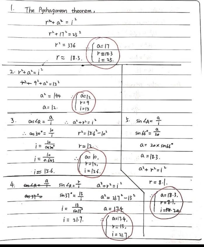 1. P= 17 and t=25 2. T= 15 and a=9 3. P=10 and < A=50° 4. A=13 AND < A=37° 5. T-example-1