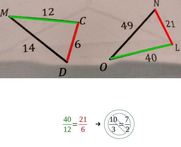 Are the following triangles similar? Justify your answer.​-example-1