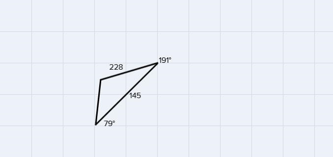 A boat sails on a bearing of 79° for 145 miles and then turns and sails 228 miles-example-1