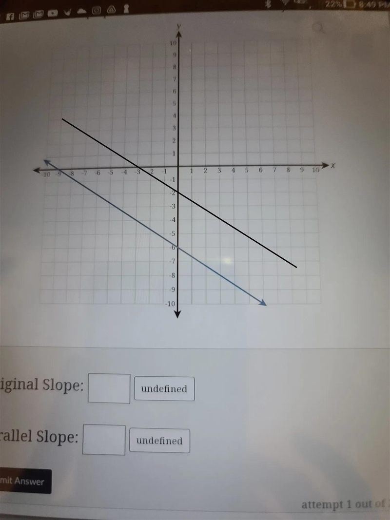 graph a line that is parallel to the given line. Determine the slope ofvthe given-example-1