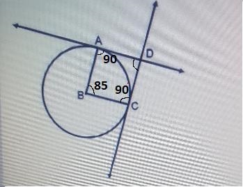 Given:Circle B with tangent AD and tangent DC. Arc AC has a measure of 85. What is-example-1