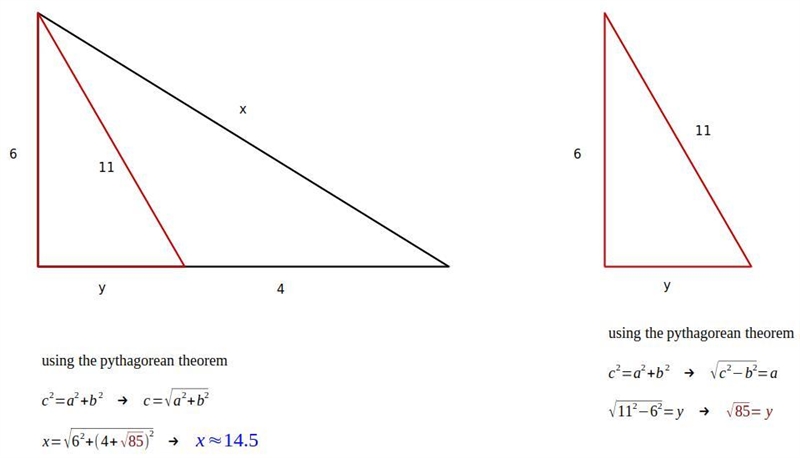 Find the length of the side x. Give your answer rounded to 1 DP. x 6m 11m 4m-example-1