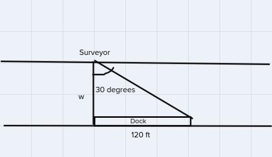 13) A 120 foot dock sitsalong the bank of a river. Asurveyor stands directly across-example-1