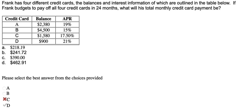 Frank had four different credit cards, the balances and interest information of which-example-1