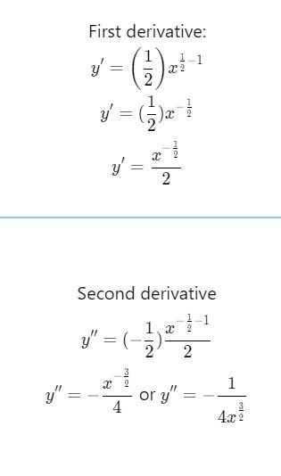 Find the second and third derivative of y = √(x)-example-1