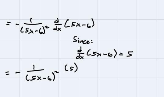 F(x) = 1/(5x-6)Find the derivative of this function-example-4