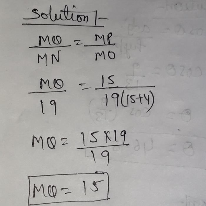 If MP=15, PO =4, and MN =19, find MQ to the nearest hundredth.-example-1