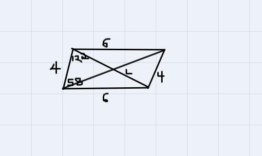 The sides of a parallelogram are 4 meters and 6 meters. One angle is 58° while another-example-1