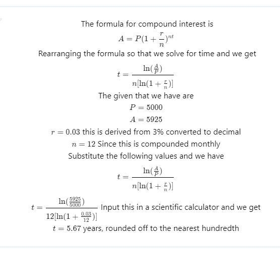 How long will it take for a $5000 investment to grow to $5925 at an annual rate of-example-1