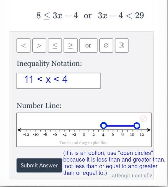 8 < 3x - 4 or 3x - 4 < 29-example-1