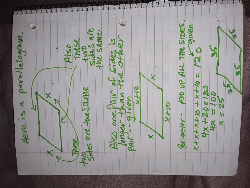 The perimeter of a parallelogram is 120cm. If one of the sides is greater than the-example-1