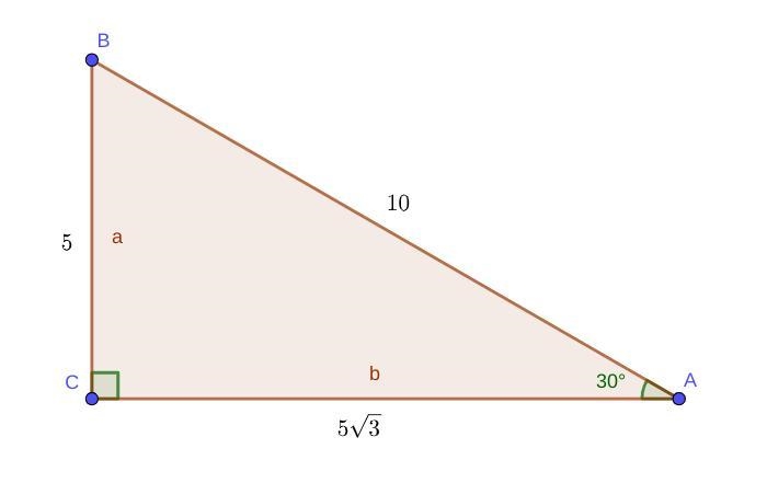 What are the exact values of a and b? Right triangle A B C is shown with labeled sides-example-1