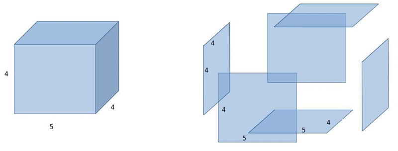 Find the surface area of a shipping box with a base of 5in x 4in and a height of 4in-example-1