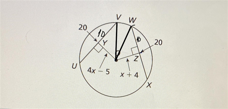 Find the radius of the circle. Round to the nearest tenth.V w2020U4x - 5x + 4XThe-example-1