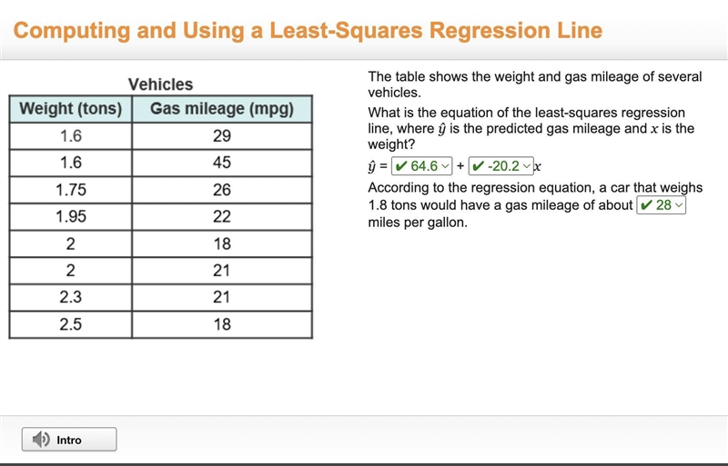 mputing and Using a Least-Squares Regression LineVehiclesight (tons) Gas mileage (mpg-example-1