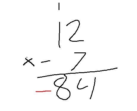 Simplify: −7 • 12 A. −84 B. −74 C. 74 D. 84-example-1