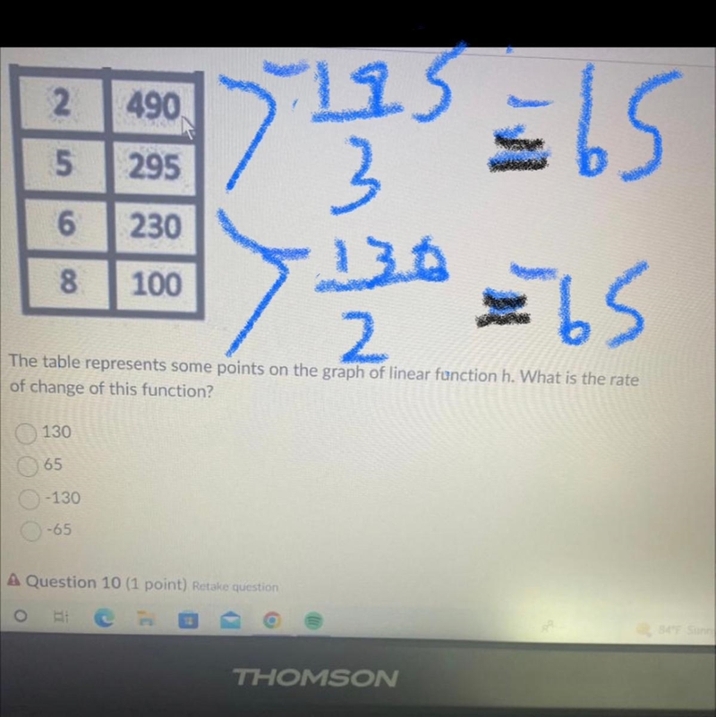 2 5 6 8 The table represents some points on the graph of linear function h. What is-example-1