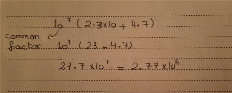 2.3x10^8 + 4.7x10^7 = 10^8 and 10^7 is the superscript in Canvas Group of answer choices-example-1