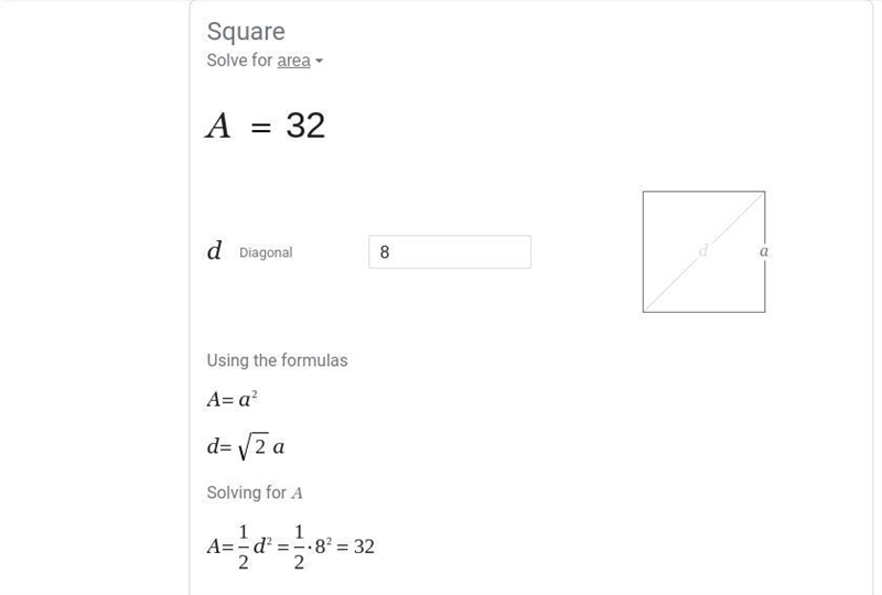 What is the area of a square whose diagonal is 8?-example-1