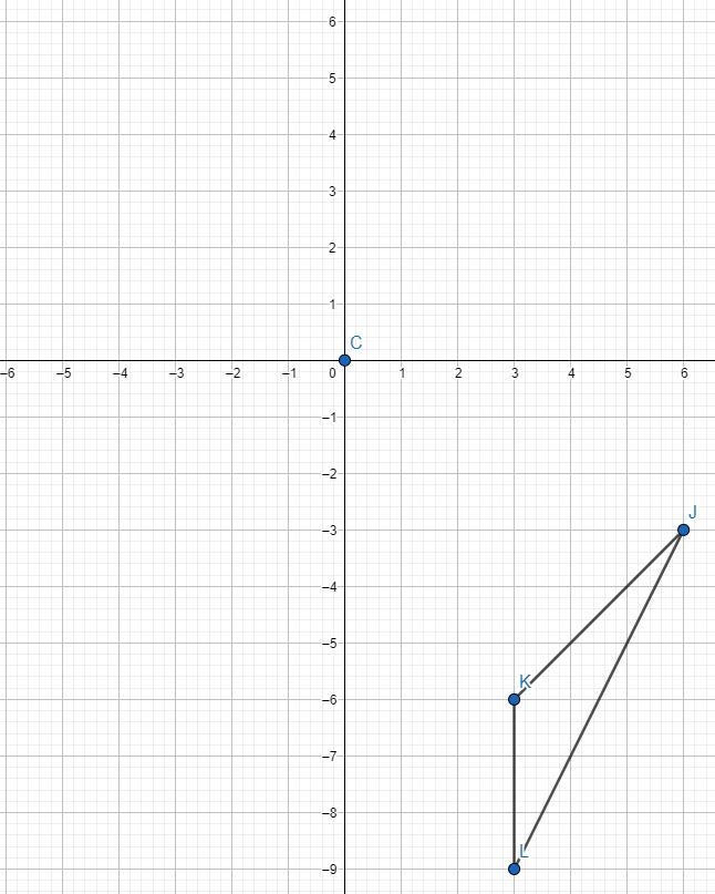 Graph triangle JKL with vertices J(3,3), K(0,0) and L(0,-3) and it’s image after a-example-3