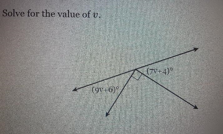 Solve for the value of V: (9v+6)° (7v+4)°-example-1