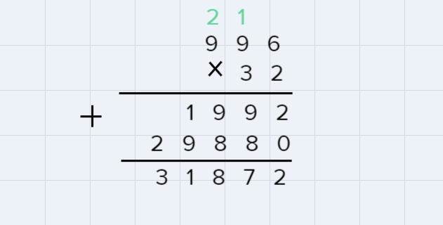 Select the best answer for the question. 3. What is 996 times 32? O A. 29,880 B. 31,680 C-example-1