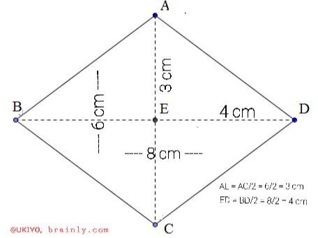 The diagonals of a rhombus measure 8 cm by 6 cm. What is the length of a side of the-example-1