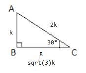 Rom the diagram below, if the measure of < C = 30 °, and side BC = 8, then side-example-1