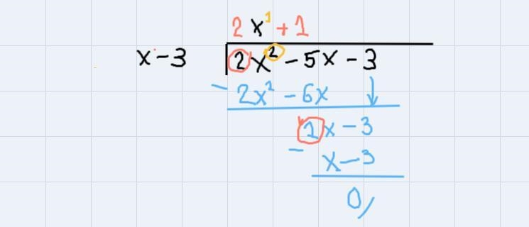 Dividing polynomials simplify (2x^2-5x-3) ÷ (x-3)-example-1