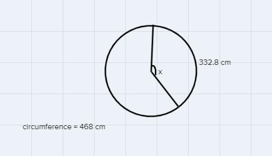 A circle with a circumference of 468 cm is centered at the vertex of an angle, and-example-1