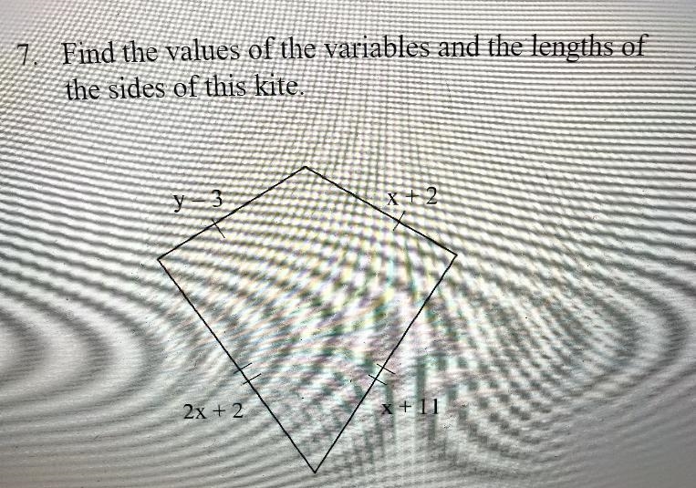 Find the values of the variable and the lenghts of the sides of this kite. Left top-example-1