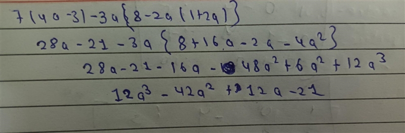 7(4a-3)-3a{8-2a(1+2a)}-example-1