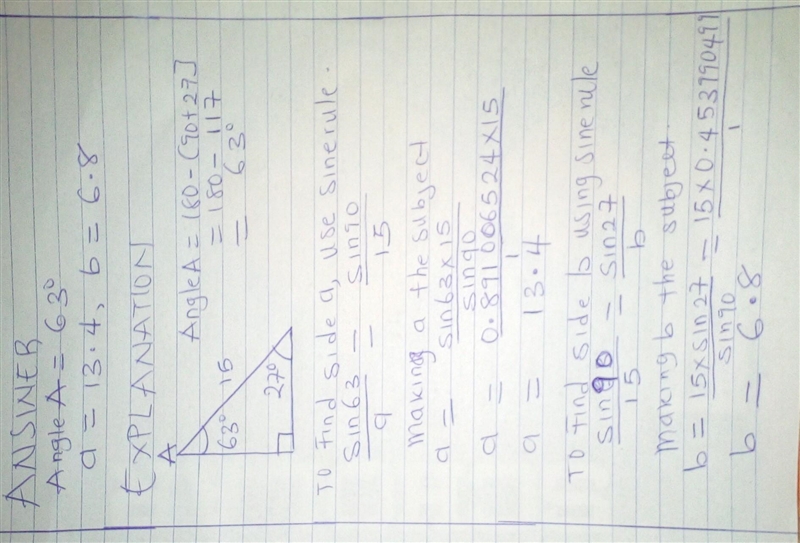 Solve the right triangle, AABC, for the missing sides and angle to the nearest tenth-example-1