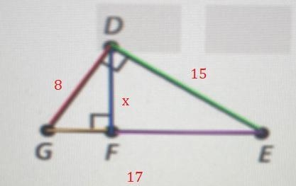 In DGE, DG = 8, GE = 17, and DE = 15. What is the length of DF? Round to the nearest-example-1