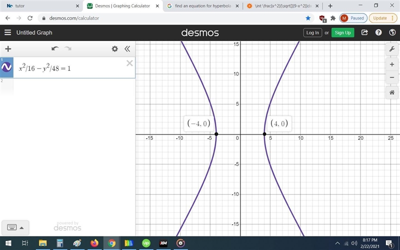 find an equation for hyperbola describe. graph the equationcenter (0,0), focus (8,0) vertex-example-1