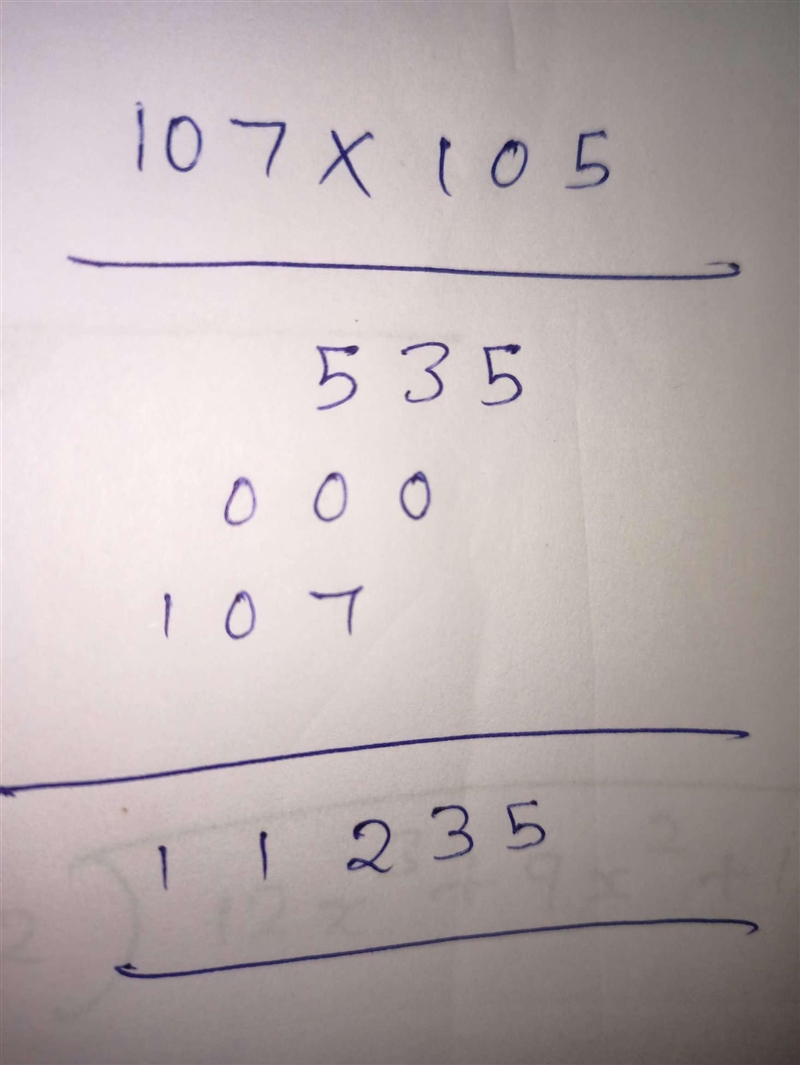 Evaluate without using identity : 107 * 105-example-1