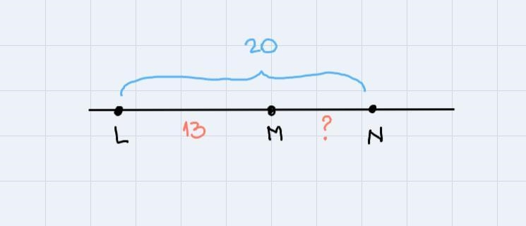 Points L,M and N are collinear.M is between L and N. You are given LM=13 and LN=20.Find-example-1