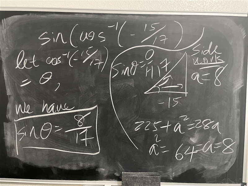 Evaluate sin ( Cos^-1( -15/17)) enter your answer as a fraction using the slash bar-example-1