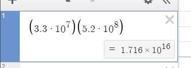 What is (3.3 x 107) (5.2 x 108) in scientific notation? OA 17. 16x 1015 A. OB. 1.716x-example-1