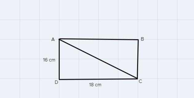 a smmall rectangular tray measures 16 cm by 18 cm determine the length of the diagonal-example-1