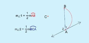 In the circle below, if < B = 46 °, what is the measure of arc AB?-example-2