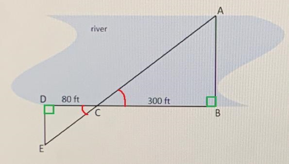 (Score for Question 1: ___ of 5 points)1. Wendy wants to find the width, AB, of a-example-1