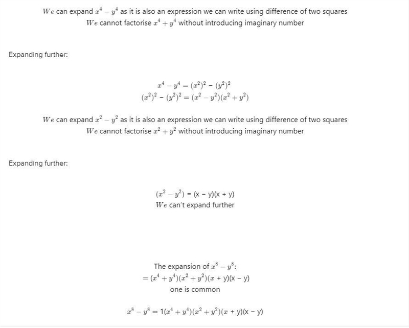 148) Factor as completely as possible with real coefficient x^8 - y^8. (Hint: there-example-2