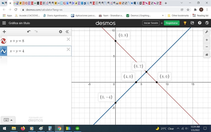 Solve the system graphically and check the solution. X+y=8. X-y =4-example-2